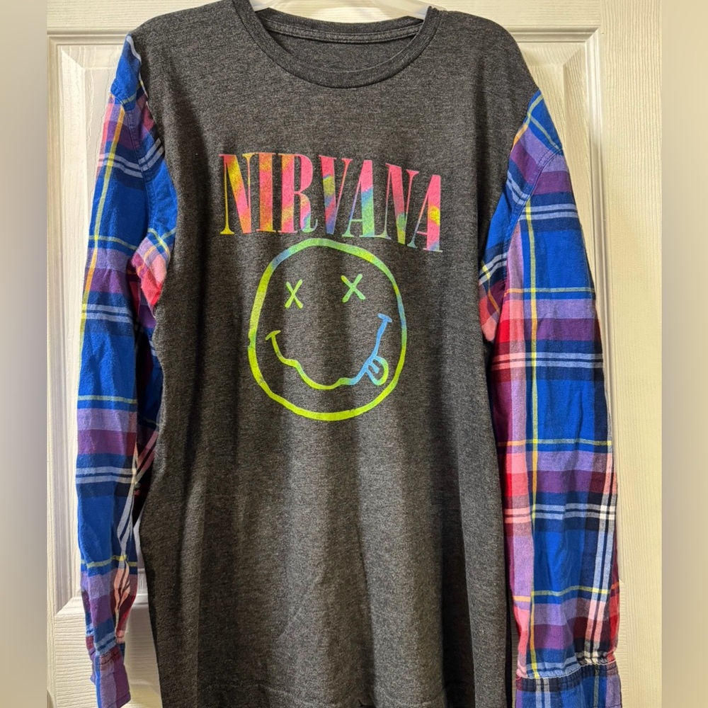 Nirvana upcycled flannel T-shirt